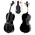 4/4 Cello in Schwarz mit Rosshaar-Bogen, Kolofon und gepolsteter Tasche