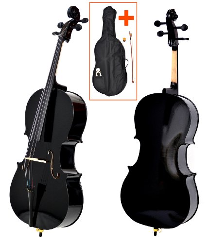 Produkt-Bild: 4/4 Cello in Schwarz mit Rosshaar-Bogen, Kolofon und gepolsteter Tasche