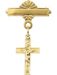 Baptismal Brooch with Crucifix in 14k Yellow Gold