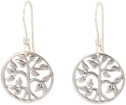 Detailed Family Tree of Life Dangle Earrings in Sterling Silver, Cut Out Design, 7084