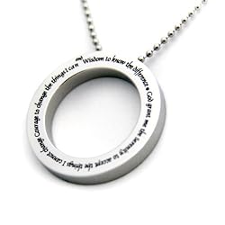 Serenity Prayer Disc Pendant Necklace with 18" Chain. Stainless Steel. God Grant Me the Serenity... (With Free Velvet Pouch)