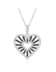 Jewelry: CleverEve 2013 Designer Series Sterling Silver Micro-pave Black and White CZ Heart Pendant w/ Spring Ring Clasp 16" Chain - CleverEve