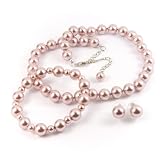 Rose 10mm Glass Pearl Necklace, Bracelet and Earring Set by Margot Townsend