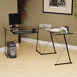 Sauder Beginnings L-Shaped Desk in Black,Clear Glass