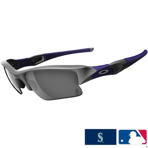 Oakley Seattle Mariners Flak Jacket XLJ Men's Special Editions Major League Baseball Sports Wear Sunglasses w/ Free B&F Heart Sticker Bundle - Silver/Black Iridium / One Size Fits All