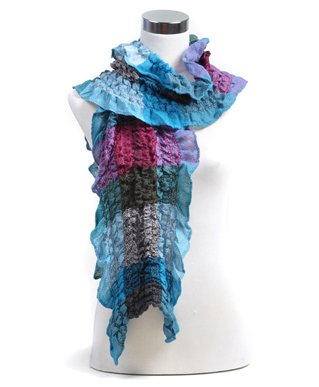 Ruffly Patchwork Pattern Viscose Scarf in a Fancy Gift Box with Free Shipping, Blue