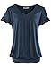 Bepei Women Top V Neck Short Sleeves Front Pleated Tunic Shirts Blouses