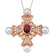 14K Rose Gold Mozambique Garnet, Pearl and Diamond Cross Pendant