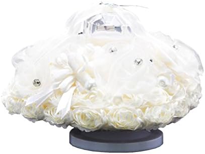 Swarokaren Music Wedding Ring Box Rose Heart Favors Ring Holder with Elegant Satin Flora White Jewelry Case