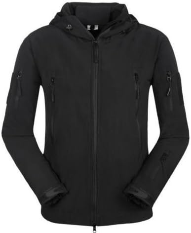 Evaric Men Outdoor Jacket Waterproof Tad Coat Shark Skin Soft Shell Hoodie Hunting Duty BlackL