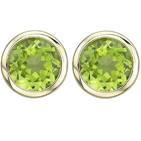 14K Yellow Gold Round Peridot Bezel Set Stud Earrings