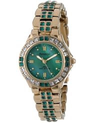 Armitron Womens 75/3689GMGP Green Swarovski Crystal Accented Gold-Tone Bracelet Watch