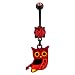 316L Implant Grade Surgical Steel Black Banana with Red Prong Set Navel/Belly Ring with Devil Styled Owl - 14g (1.6mm), 3/8" (10mm) Length - Sold Individually
