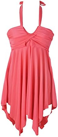Hotsmile Women's Irregular Hem Wrap Halter Tankini Two Pieces Sexy Swim Dress Red XXXL