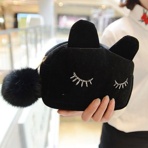 Cute Flannel Cosmetic Makeup Cartoon Cat Storage Bags Pen Pencil Pouch Cases B20