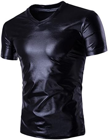 Thiness Mens Metallic V-Neck T-shirts with Short Sleeve Gold Black Silver