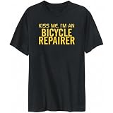 T-Shirt Mens Black  KISS ME, I AM a Bicycle Repairer  Occupations