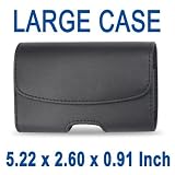 High Quality Leather Horizontal Large Size Pouch Protective Carrying Cell Phone Case with Belt Clip and Belt Loops for AT&T Apple iPhone 4 4S 16GB 32GB / iPhone 3G 8GB 16GB / 3GS 16GB 32GB (It will fit the cell phone already with a Rubber / Silicon Cover and it will fit OtterBox Defender Case/ Impact Case with iPhone 4 4S or 3G / 3GS into this Leather case) - Black