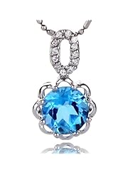 Honeystore Girls Sapphire 925 Silver White Gold Plated Pendant Color Blue