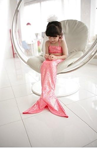 Lovely Pink Blue Little Girls Mermaid Swimsuit Bikini Swimwear 3pcs Set (Watermelon Red, 100(2T-3T))