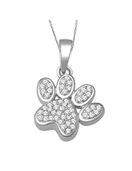 1/8 carats (0.125 ct) Diamond Accent Dog Paw Necklace 10k White Gold