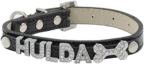 Personalized Croc Crocodile Pattern PU Leather Pet Dog Cat Collar with Rhinestone Buckle, Free Name (up to 6 free letters) &amp; Charm (1 free charm) S M L