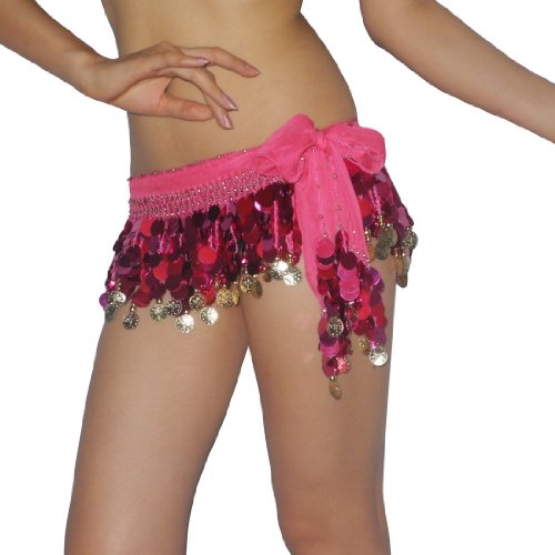 Ladies Sexy Belly Dance Sequins Tassel Hip Scarf / Exotic Costume Belt With Coins - Plum