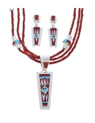 Zuni Indian Sun Coral Multicolor Necklace Pendant Earrings Set MX22920