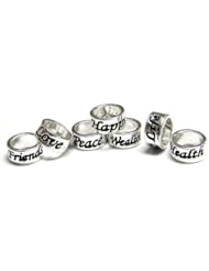 Christmas Gift 7 pcs Sterling Silver Love Peace Happiness Health Wealth Friends Long Life Ring Beads For Pandora Troll Chamilia Biagi European Charm Bracelets