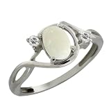 0.68 Ct Oval/cabouchon White Opal and White Topaz Sterling Silver Ring