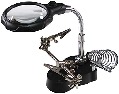 YBH Illuminated Magnifier Magnifying Glass Loupe Adjustable Support Clamps Alligator Clips Soldering LED Iron Stand Lens Helping Hand