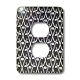 Florene Childrens Art - White Hockey Sticks On Black - Light Switch Covers - 2 plug outlet cover