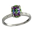 1.64 Ct Oval Green Mystic Topaz and Green Diamond Argentium Silver Ring