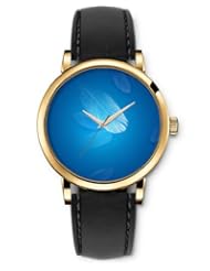 SPRAWL Aanalog Fashion Series Gold Ladies Watches of Genuine Black Leather Strap,Unique Wrist Watch for Women Girls Designed with Feathers on blue background