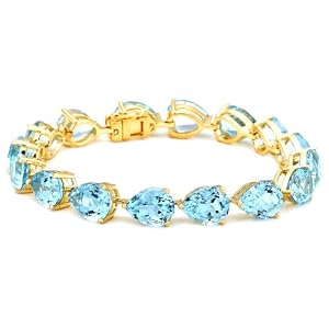 Yellow Gold Plated Sterling Silver Blue Topaz Pear-Shaped Bracelet, 7.25 by