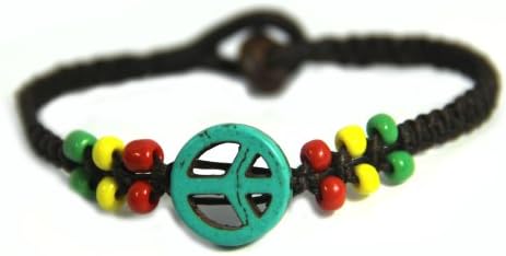Handmade Bracelet, Peace, Turquoise, Rasta, Crochet, Boho (Sa4957)