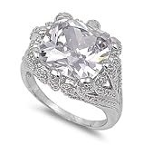 Rhodium Plated Ring with Cushion - Clear CZ - Face Height: 19 mm, Size: 6-10