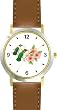 Red & Gray Throated Hummingbirds on Branch & 3 Pink Hibiscus Flowers - JP - WATCHBUDDY&reg; DELUXE TWO-TONE THEME WATCH - Arabic Numbers - Brown Leather Strap-Size-Large ( Men's Size or Jumbo Women's Size )
