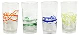 Hand Blown Glass Four Color Swirl Tumbler Glass 5.5"H Set of Four