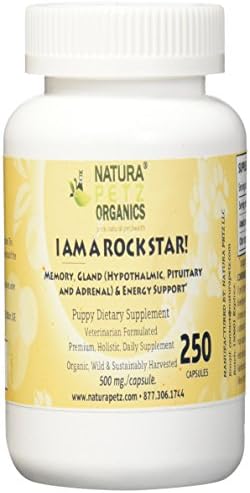 Natura Petz I AM A ROCK STAR! Memory, Gland (Hypothalmic, Pituitary and Adrenal) and Energy Support* for Puppies, 250 Capsules, 500mg per Capsule
