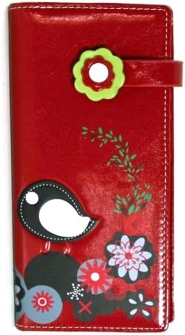 Vinyl Colorful Bird Floral Clutch Wallet (Red)