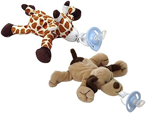 Maven Gifts: CuddlesMe Pacifier 2-Pack - Pacifier with Detachable Plush Dog and Pacifier with Detachable Plush Giraffe - Ages 6 Months and Up