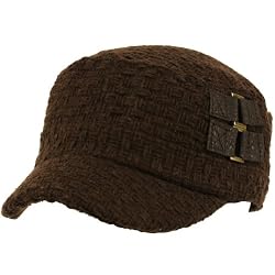 Woven buckle Thick Cadet Military Castro Hat Cap Brown