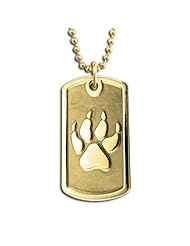 14k Yellow Gold Wolf Trax Dog Tag Necklace Pendant. Made in USA.