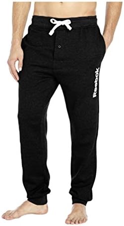 Reebok Mens Knit Drawstring Cotton Lounge Pants Black (L, Black/White)