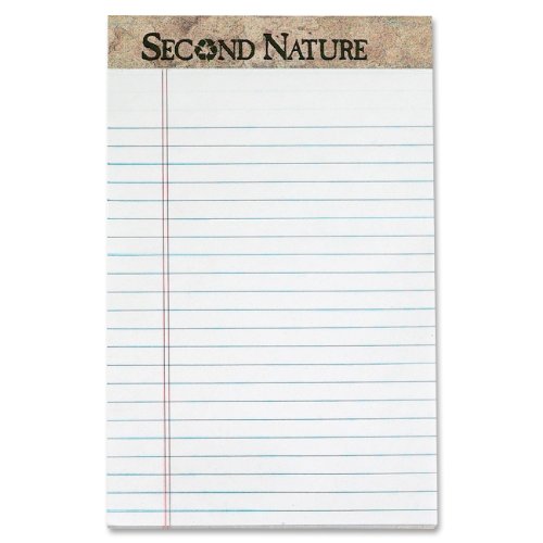 TOPS 74830 Second Nature Recycled 5x8 Pads, Jr. Legal Rule, White, 50 sheets/pad, 12/pk