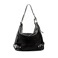 [Lady Zoey] Black Leatherette Satchel Bag Handbag Purse