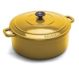 World Cuisine Round Enamel Cast Iron Dutch Oven 2 1/2 Quart with Lid, Yellow
