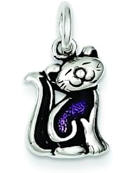 Sterling Silver Enameled Purple Cat Charm Pendant