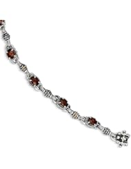 Genuine Sterling Silver & 14K Yellow Gold Oval 5.43 Garnet 7.25 Inch Bracelet 22.3 Grams Of Gold